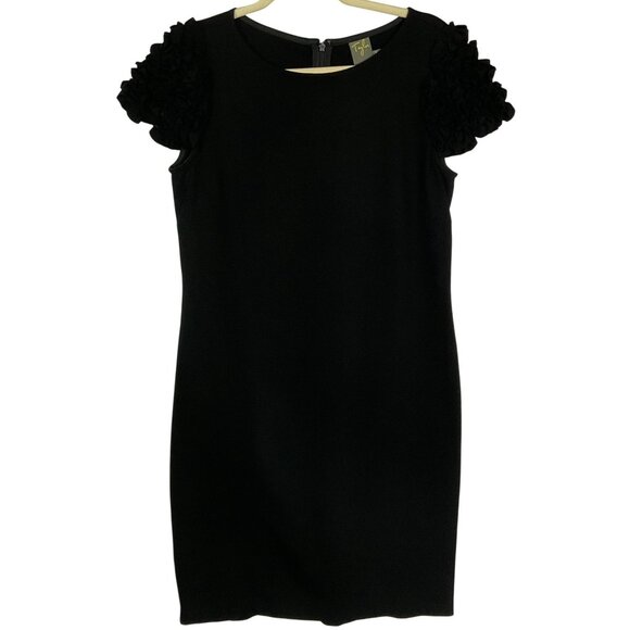 Taylor Black Dress, Ruffled Sleeves, Size 8, Rayon/Nylon/Spandex - Picture 2 of 9